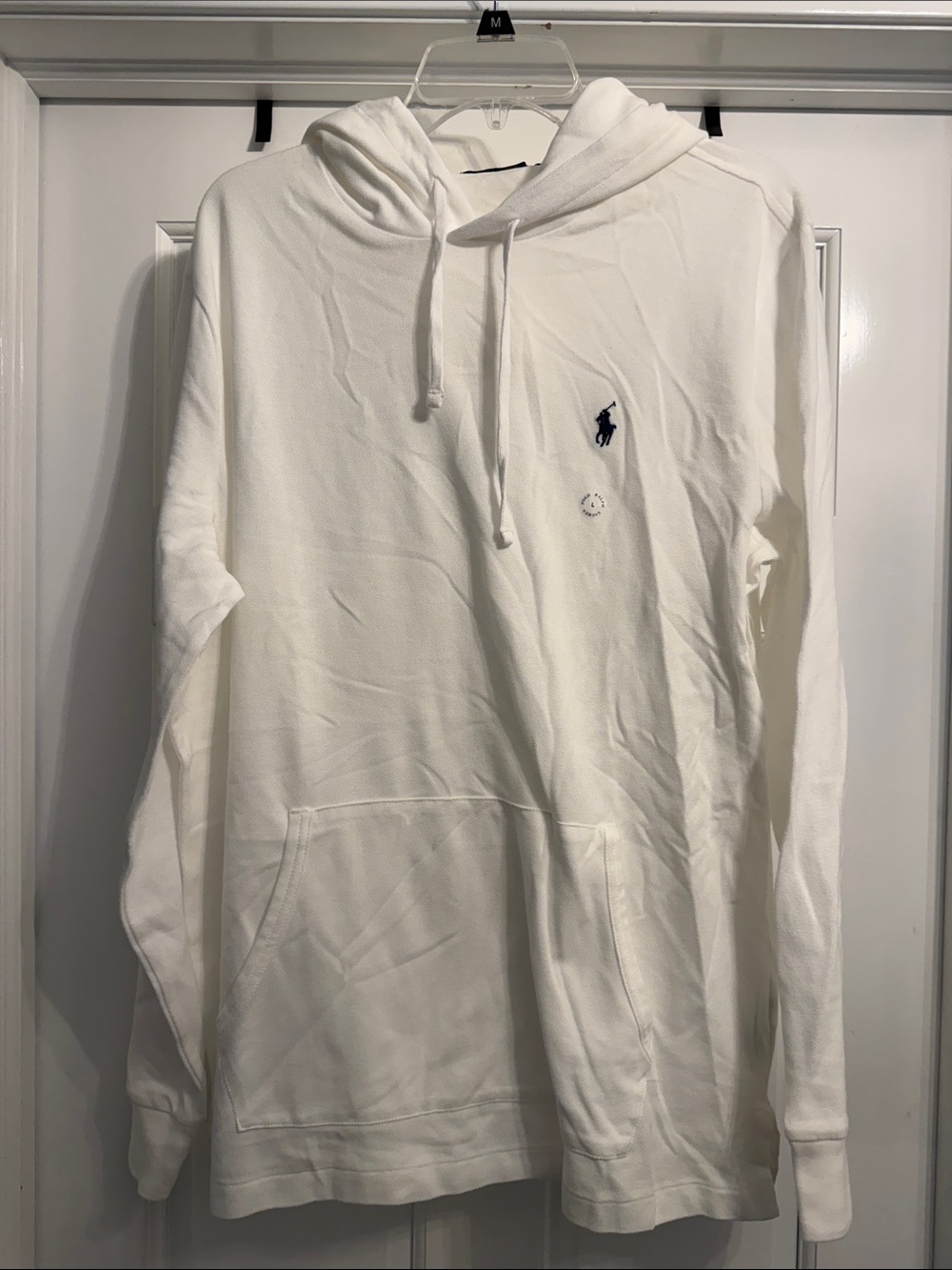 Ralph Lauren White Hooded Polo Sweatshirt with Navy Logo size large NWT